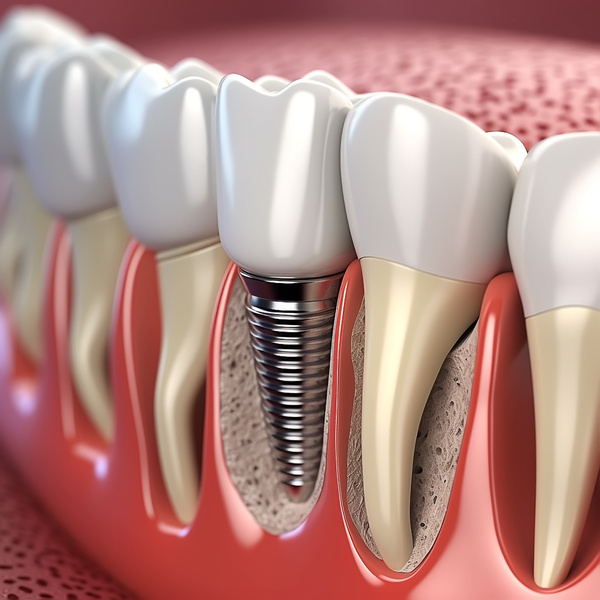 Periimplantitis with Visible Bone Damage. Medically Accurate 3D Illustration of Dental Implants Concept